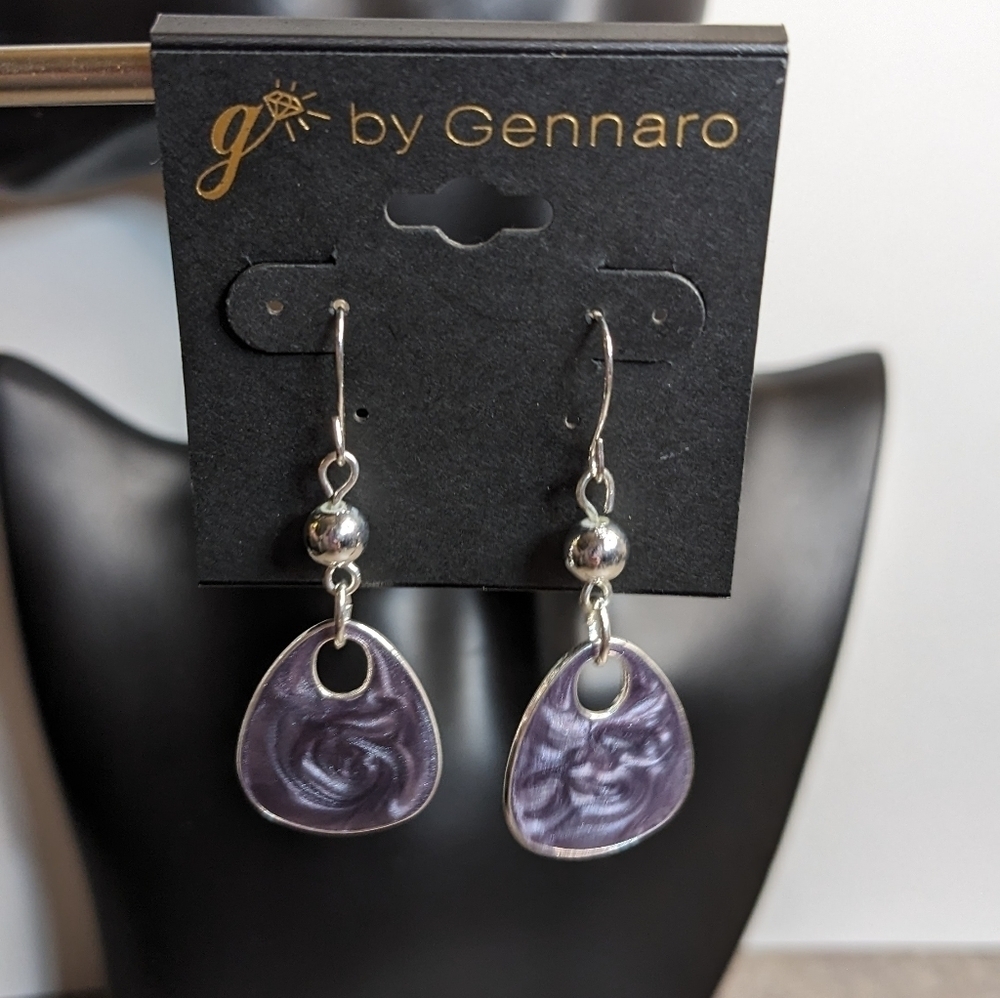 g by Gennaro Purple‎ and Silver Tone Dangle Earrings - Picture 2 of 3